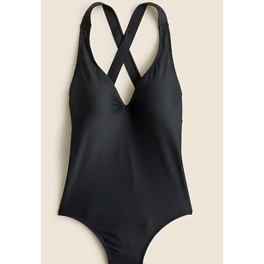 NWT J. Crew Black One Piece‎ Swimsuit Criss Cross Back Classic Size 24